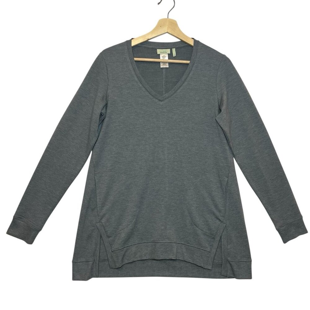 Logo Lounge Women's Top Sweatshirt Gray XS V Neck Pockets Long Sleeves Stretch